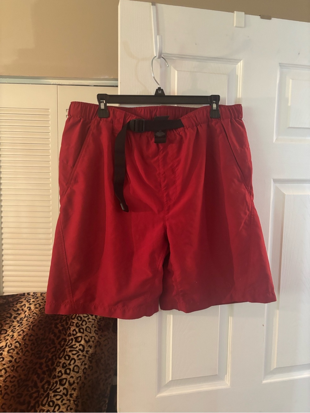 The North Face Red Elastic Waist Shorts with Black Webbing Belt